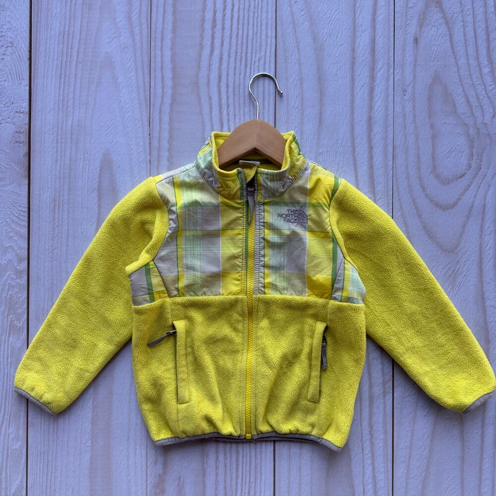 The North Face Plaid Denali Toddler 4/4T Fleece Polartec Full Zip Jacket Yellow